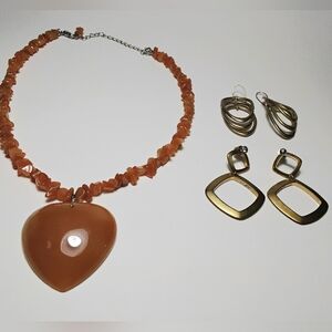 Victor Janson Carnelian Heart Necklace w/ Fossil & Kenneth Cole Earrings